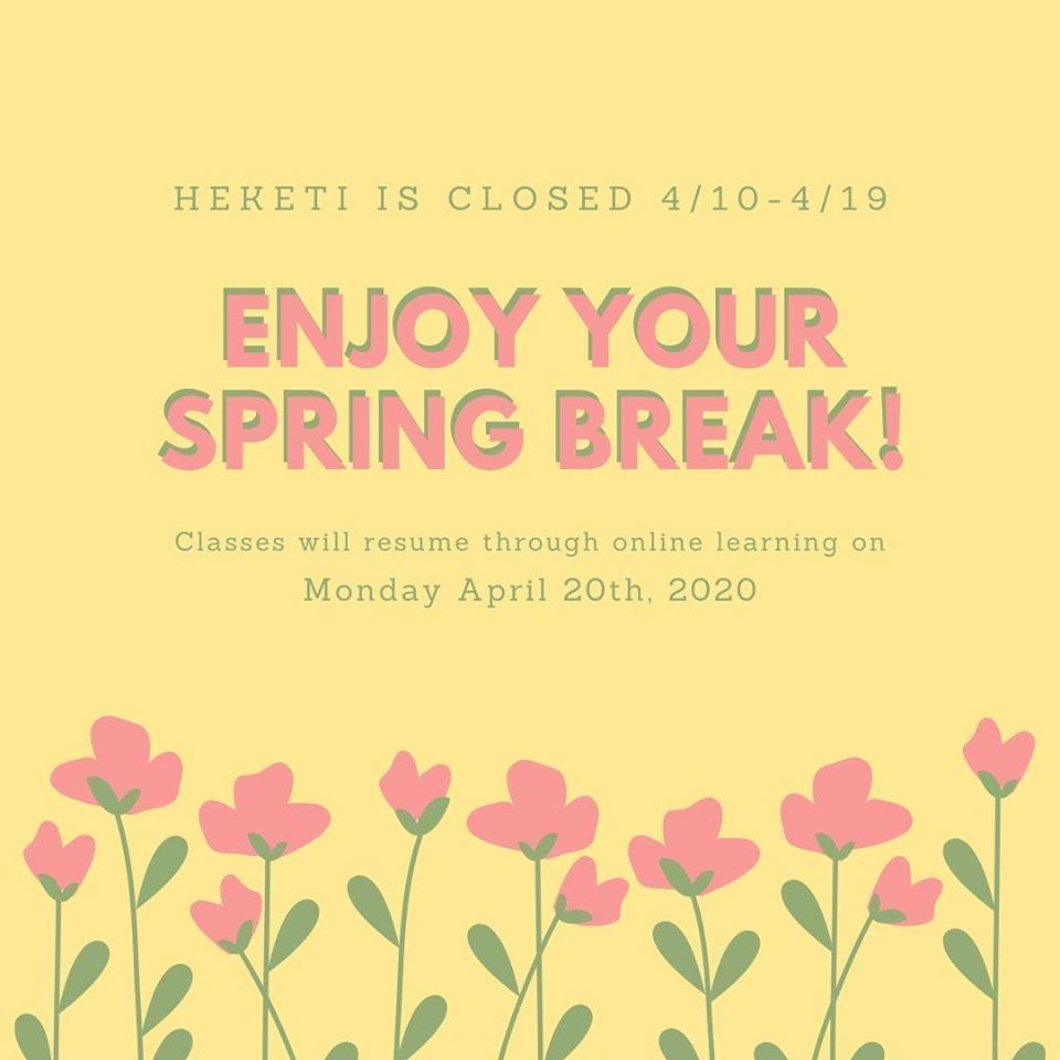 Spring Break! Will resume Monday April 20th, 2020